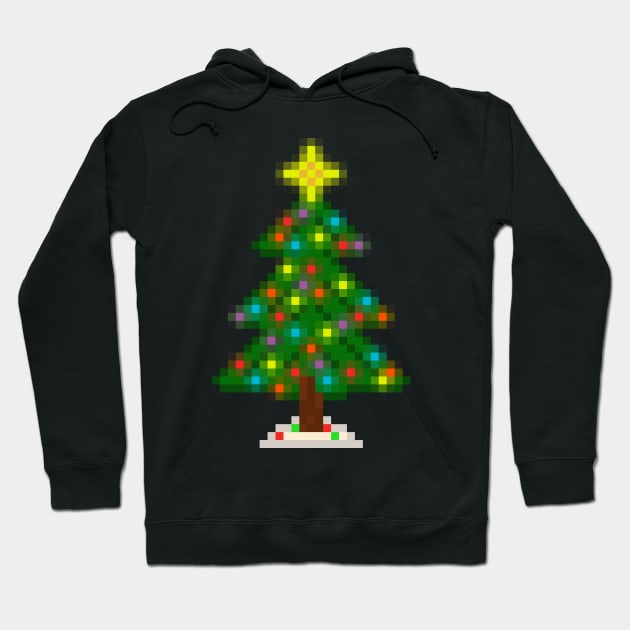 Pixel Christmas Tree with Glowing Lights (Black) Hoodie by gkillerb